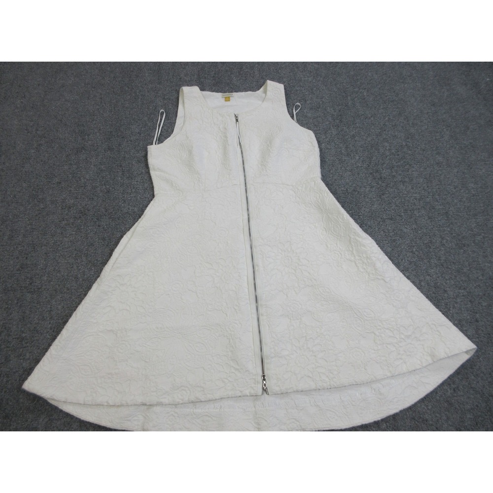 Leifsdottir Dress Womens 14 White Textured Floral Jacquard Sleeveless Zip Lined
